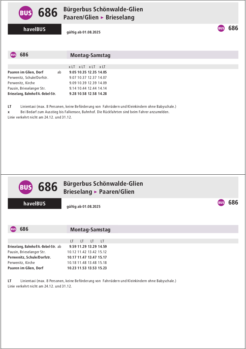 Fahrplan Linie 686